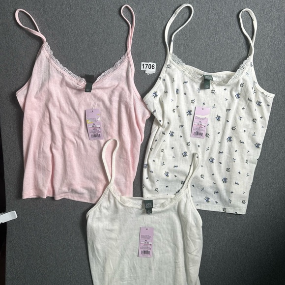 wild fable Tops - NWT XL Wild Fable Lace Trim Camisole Trio - Pink,  White, Floral